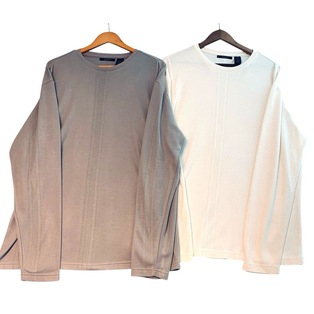 Lot of 2 Claiborne Weave Light Knit Sweaters Mens XL Ivory & Brown Rayon Blend